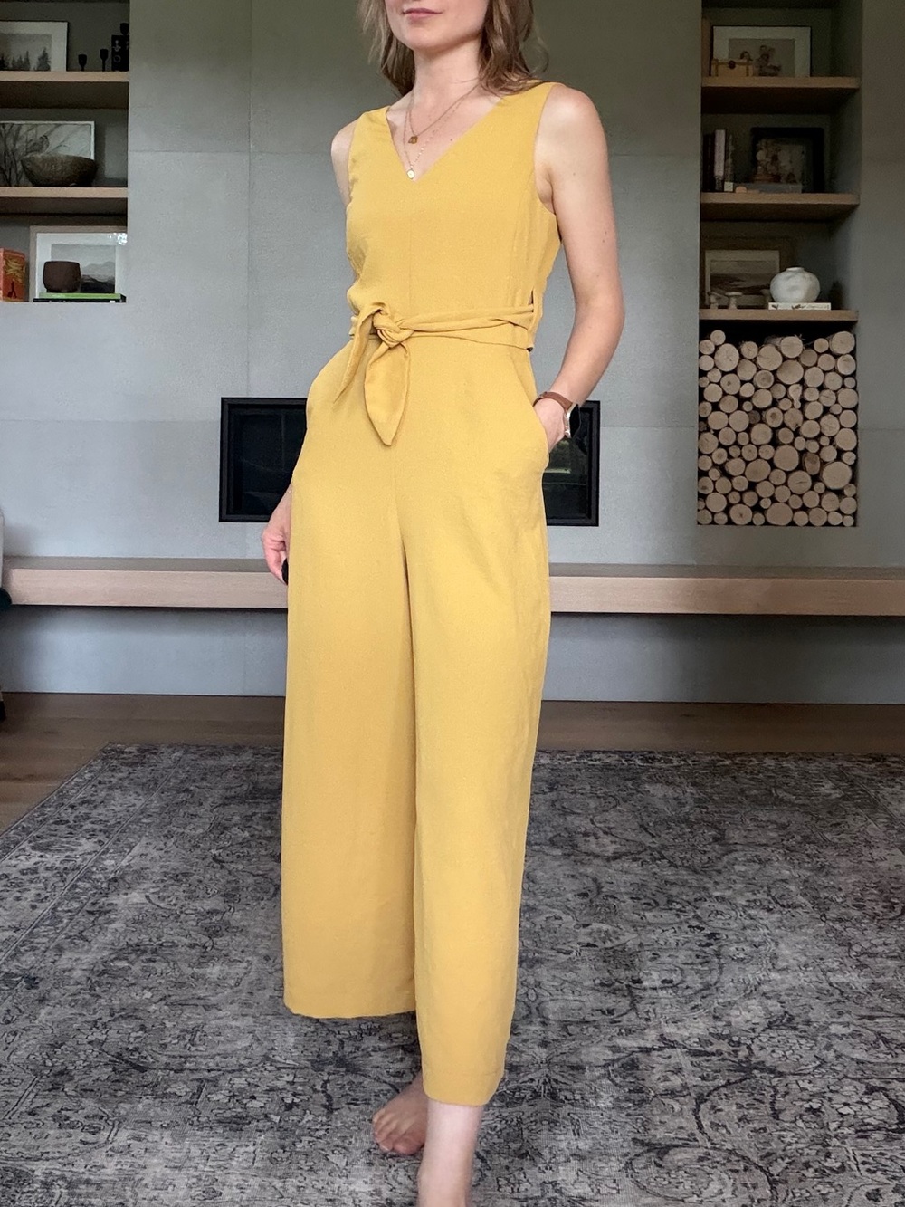 Wilfred Écoulement Mustard Yellow Sleeveless V-Neck Wide-Leg Jumpsuit xs